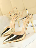 Stetnode Belt Buckle Pointed-Toe Shiny Split-Joint Pumps Sandals