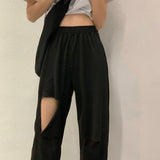 Stetnode Fashion Harajuku Hollow Out Wide Leg Pants Women Joggers Hole Chic Streetwear Straight Trousers Summer Hip Hop Loose Sweatpants