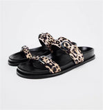 Stetnode Woman Leopard Flats Sandals Fashion Metal Buckle Female Beach Flat Slippers Slipper 2024 Summer New Outdoor Casual Shoes