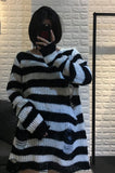 Stetnode 2021 Spring Female Y2K Striped Patchwork Loose Punk Dark Black Pullover Women's Medium and Long Broken Casual Knit Base Sweaters