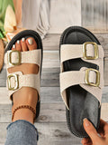 Stetnode Belt Buckle Hollow Open Toe Shiny Sandals Slippers