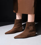 Stetnode Woman Brown Suede Short Boots Vintage Pointed Toe Back Zip Casual Ankle Boot 2024 Winter Elegant Female Heightening Chelsea Boot