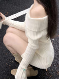 Stetnode Long Sleeve Off-Shoulder Ribbed-Knit Sweater