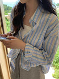 Stetnode Contrast Color Striped Long Sleeve Blouse