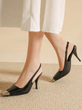 Stetnode Contrast Color Split-Joint Square-Toe Pumps Sling Shoes