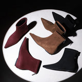 Stetnode Woman Brown Suede Short Boots Vintage Pointed Toe Back Zip Casual Ankle Boot 2024 Winter Elegant Female Heightening Chelsea Boot