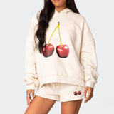 Stetnode Cherry Graphic Letter Print Hoodies Women Autumn Long Sleeve Casual Hooded Sweatshirts Streetwear Fashion Pullover Tops