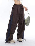 Stetnode back to school spring outfit Viola Solid Color Side Stripe High Waist Baggy Straight Leg Parachute Pants