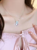 Stetnode Sweet Glittering Bow Pink Heart Pendant Necklace