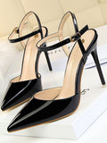 Stetnode Belt Buckle Pointed-Toe Shiny Split-Joint Pumps Sandals