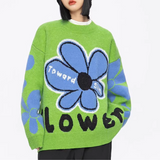 Stetnode Women's Loose Blue Sunflower Sweater