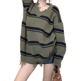 Stetnode Women's Raw Edge Striped Knitted Sweater