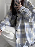 Stetnode Vintage Plaid Print Brushed Long Sleeve Blouse