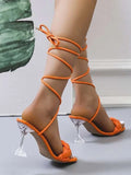 Stetnode Lace-Up Open Toe Split-Joint Square-Toe Pumps Sandals