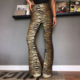 Stetnode High Waist Leopard Tiger Print Flare Leggings 2024 Women Design Sexy Trousers Club Flare Legs Pants Casual Women ClothingChristmas Gifts