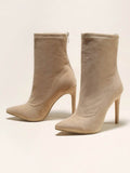 Stetnode Pointed-Toe Solid Color Split-Joint Boots Pumps