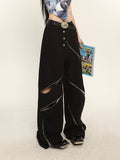 Stetnode back to school spring outfit China Solid Color Cut Out Multi-Zipper Straight Wide Leg Pants