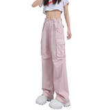 Stetnode Women's Pink High Waist Straight Cargo Pants