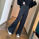 Stetnode Women Pleated Wide Leg Pants High Waist Korean Fashion Black Sequined Elastic Straight Casual Trousers Streetwear New