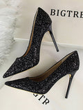 Stetnode Pointed-Toe Sequined Shallow Cut Pumps