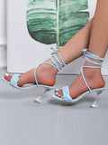 Stetnode Lace-Up Open Toe Split-Joint Square-Toe Pumps Sandals