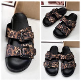 Stetnode Woman Leopard Flats Sandals Fashion Metal Buckle Female Beach Flat Slippers Slipper 2024 Summer New Outdoor Casual Shoes