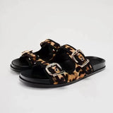 Stetnode Women Animal Patterns Flats Sandals Fashion Metal Buckle Flat Slippers Slipper 2024 Summer Female Casual Outdoor Flip-flops