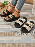 Stetnode Belt Buckle Hollow Open Toe Shiny Sandals Slippers