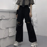 Stetnode Autumn Fashion Cargo Pants Women Gothic Punk Black Wide Leg Lady Hot Pants Korean Fashion Street Wear Casual Trousers New