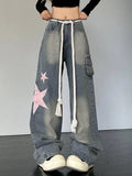 Stetnode Vintage Star Patch Print Boyfriend Jeans