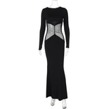 Stetnode O Neck Long Sleeve Mesh Spliced Bodycon Women'S Dresses Elegant Evening Ladies Dress For Winter Streetwear Casual OutfitChristmas Gifts