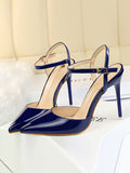 Stetnode Belt Buckle Pointed-Toe Shiny Split-Joint Pumps Sandals