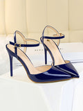 Stetnode Belt Buckle Pointed-Toe Shiny Split-Joint Pumps Sandals