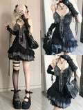 Stetnode Outfit Goth Summer Sexy Dress Women Clothes Punk Streetwear Lace Sling Black Dark Slim short Dresses Hot Girl High Waist Y2k Mini Dress