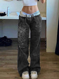 Stetnode Washed Heart Pattern Cargo Jeans