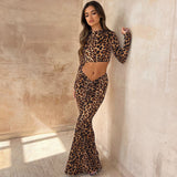 Stetnode Lygenss Leopard Print Long Sleeve  Top Ruched Long Mermaid Skirt Women'S Sets Y2K Streetwear Elegant Evenning Casual ClothingChristmas Gifts