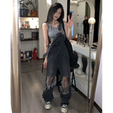 Stetnode Streetwear Denim Overalls Women 5Xl Y2K Vintage Hole Wide Leg Jeans Jumpsuit Summer High Waist Loose Casual Suspend Pants