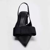 Stetnode Woman Black Retro Pointed Thick Heels Sandals Fashion Bow-Knot Slingback High Heels 2024 Autumn Elegant Woman Heeled Shoes