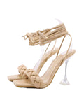 Stetnode Lace-Up Open Toe Split-Joint Square-Toe Pumps Sandals