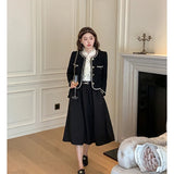 Stetnode Vintage Jackets Women Black Tweed Cropped Coat Korean Elegant Thicken Single Breasted Blazer Casual Short Outerwear Tops