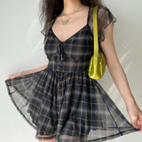 Stetnode back to school Gloria Plaid Mesh Romper Dress ~