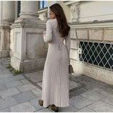 Stetnode outfit Elegant Knitted Long Sleeve Maxi Dress Women Crochet Slim Fit Solid Lace Up Midi Dress 2024 Autumn Party High Street Lady Robes