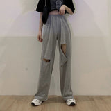 Stetnode Fashion Harajuku Hollow Out Wide Leg Pants Women Joggers Hole Chic Streetwear Straight Trousers Summer Hip Hop Loose Sweatpants