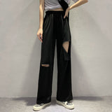 Stetnode Fashion Harajuku Hollow Out Wide Leg Pants Women Joggers Hole Chic Streetwear Straight Trousers Summer Hip Hop Loose Sweatpants