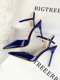 Stetnode Belt Buckle Pointed-Toe Shiny Split-Joint Pumps Sandals