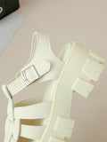 Stetnode Belt Buckle Hollow Round-Toe Split-Joint Gladiators Platform Shoes Sandals