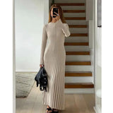 Stetnode outfit Elegant Knitted Long Sleeve Maxi Dress Women Crochet Slim Fit Solid Lace Up Midi Dress 2024 Autumn Party High Street Lady Robes