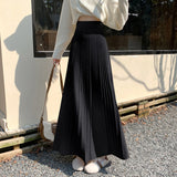 Stetnode Elegant Knitted Midi Skirt Women Fashion High Waist Black Pleated Skirts Fall Winter Ladies Korean Slim A Line Skirt New