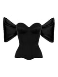 Stetnode Elegant Solid Satin Bow Puff Sleeve Tops Skirt 2 Piece Sets Women Sexy Backless Drawstring Tie Vest Suit New Lady Party Outfits