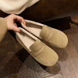 Stetnode 2025 Winter Women Warm Plush Fur Doudou Shoes Apricot Round Head Plush Insole Flat Shoes Soft Anti-skid Pull on Loafers Shoes